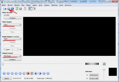 Настройка Avidemux для изменения контейнера видео без перекодировки