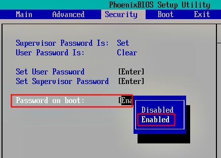 Password on boot