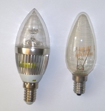 LED лампа 9 Вт E14 в сравнении с лампой накаливания